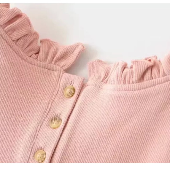 The Cutest Pink Ribbed Button Ruffled Bodysuit - Picture 4 of 6